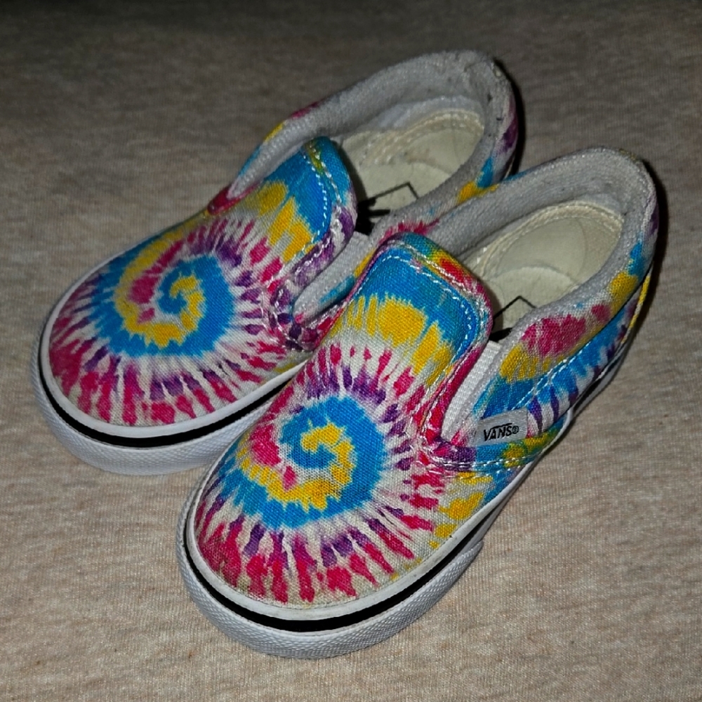 Vans Kids Tie-Dye Slip-On Shoes Toddler Size 5 Pink Blue Yellow